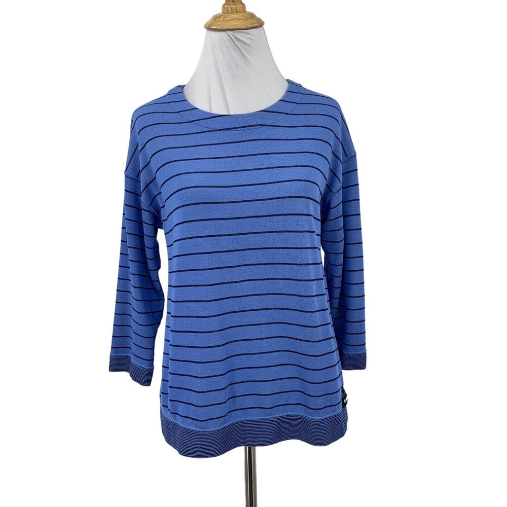 Lands End Blue Striped Top Womens S Small Reversible Quarter Sleeve Casual Shirt